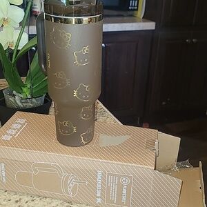 Hello Kitty Gold Accent Brown Travel Tumbler